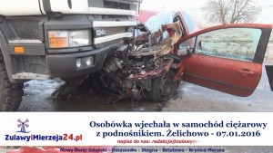 Żelichowo. Osobówka wjechała w samochód ciężarowy z podnośnikiem. Droga już odblokowana - 07.01.2016