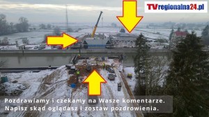 Nowakowo. Wykonawca rozpoczął montaż konstrukcji obrotowego mostu na rzece Elbląg. Foto i wideo dron - 09.12.2022