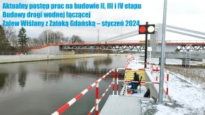 Aktualny postęp prac na budowie II, III i IV etapu Budowy drogi wodnej łączącej Zalew Wiślany z Zatoką Gdańską – styczeń 2024