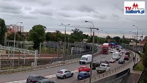 Zderzenie ciężarówki z osobówką w Malborku. Moment zdarzenia zarejestrowała kamera pogodowa TvMalbork