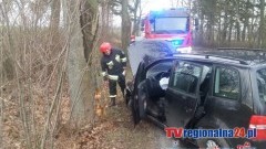 KIERUJĄCY LAWETĄ ZEPCHNĄŁ AUTO NA DRZEWO. KOBIETA W SZPITALU. WYPADEK&#8230;