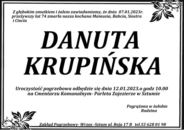 Zmarła Danuta Krupińska. Miała 74 lata.