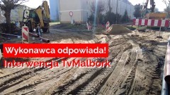 AKTUALIZACJA. Malbork. Prace na ul. Nowowiejskiego - problem z wjazdem pod budynek i garaże przy ul. Wybickiego 5.