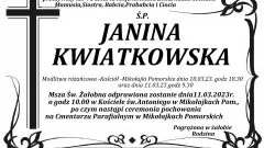 Zmarła Janina Kwiatkowska. Żyła 71 lat.