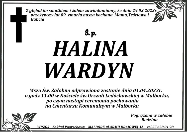 Zmarła Halina Wardyn. Miała 89 lat.
