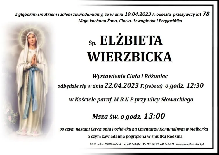 Zmarł Elżbieta Wierzbicka. Żyła 78 lat.