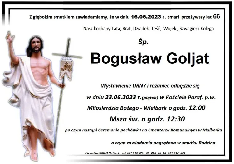 Zmarł Bogusław Goljat. Miał 66 lat.