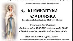 Zmarła Klementyna Szadurska. Miała 85 lat.