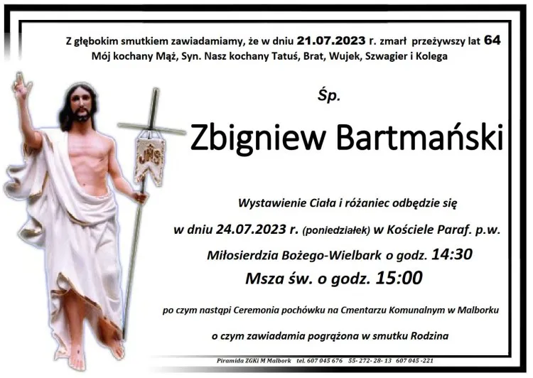 Zmarł Zbigniew Bartmański. Żył 64 lata.