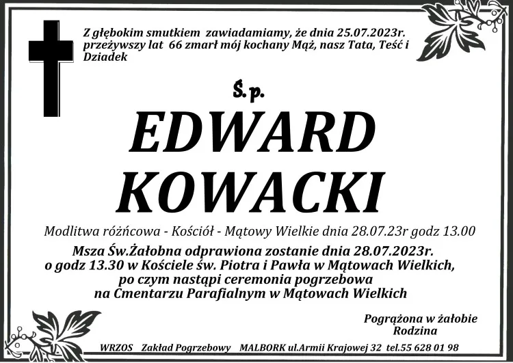 Zmarł Edward Kowacki. Miał 66 lat.