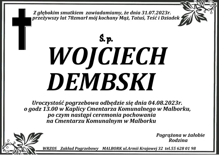 Zmarł Wojciech Dembski. Miał 78 lat.