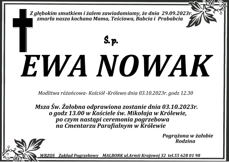 Zmarła Ewa Nowak.