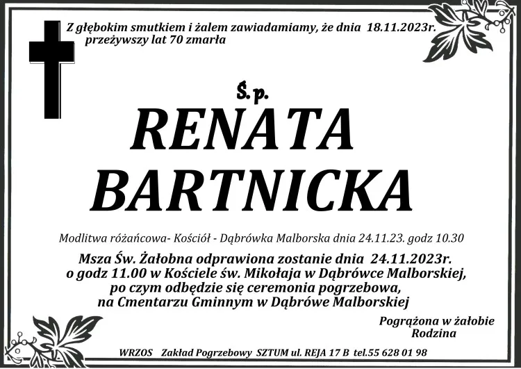 Odeszła Renata Bartnicka. Miała 70 lat.