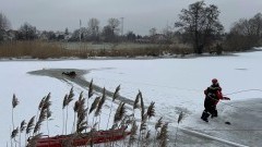 Nowy Dwór Gdański. Ćwiczenia strażackie z zakresu ratownictwa lodowego.