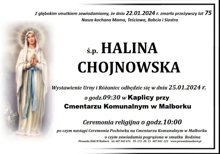 Zmarła Halina Chojnowska. Miała 75 lat.