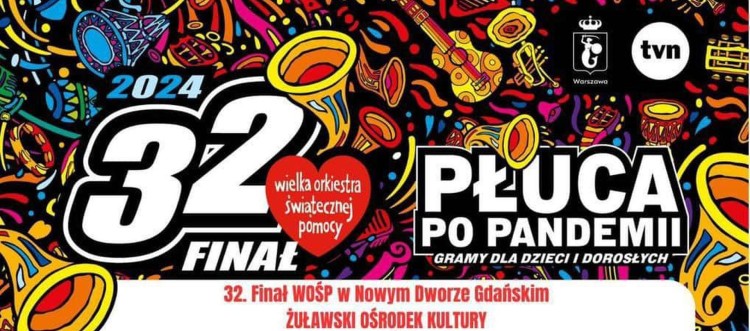 32. Finał WOŚP w Nowym Dworze Gdańskim - sprawdź, co będzie się działo. Szczegóły na plakacie.