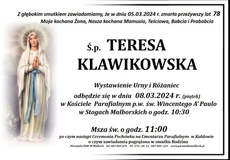 Zmarła Teresa Klawikowska. Miała 78 lat.