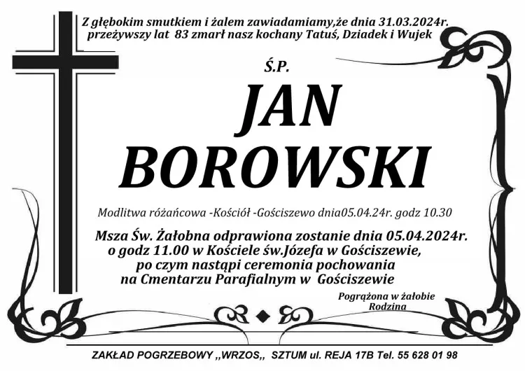 Zmarł Jan Borowski. Miał 83 lata.