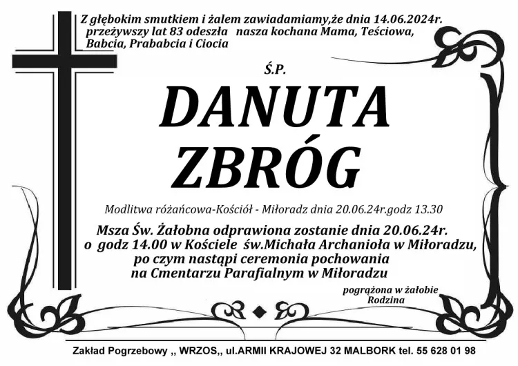 Zmarła Danuta Zbróg. Żyła 83 lata.