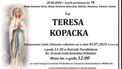 Zmarła Teresa Kopacka. Miała 74 lata.