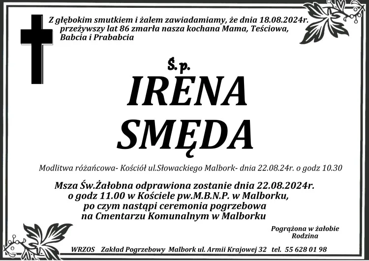 Odeszła Irena Smęda. Żyła 86 lat.