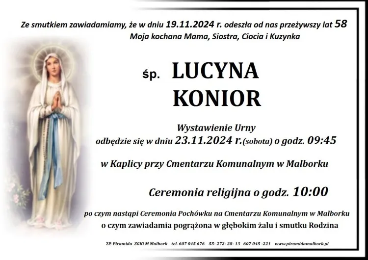 Zmarła Lucyna Konior. Miała 58 lat.