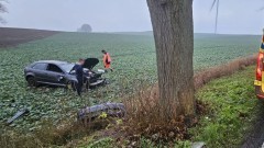 Powiat sztumski. Młoda kobieta trafiła do szpitala po zderzeniu osobówki z drzewem.