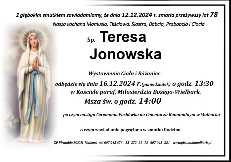 Zmarła Teresa Jonowska. Miała 78 lat.