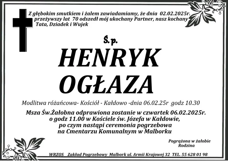 Zmarł Henryk Ogłaza. Miał 70 lat.