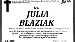 Zmarła Julia Błaziak. Miała 86 lat.