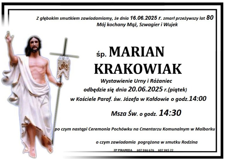 Zmarł Marian Krakowiak. Żył 80 lat.