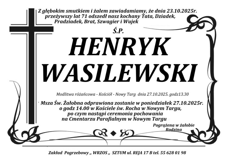 Zmarł Henryk Wasilewski. Miał 71 lat.