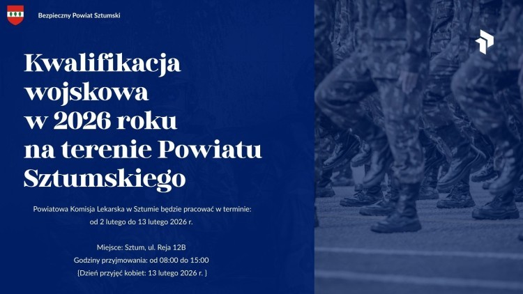 Kwalifikacja wojskowa 2026 w powiecie sztumskim – terminy, miejsce i obowiązki.