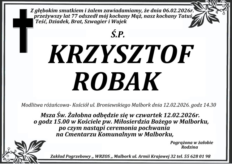 Zmarł Krzysztof Robak. Żył 77 lat.