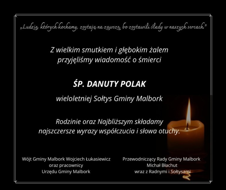 Kondolencje Wójta Gminy Malbork, Przewodniczącego Rady Gminy, pracowników…