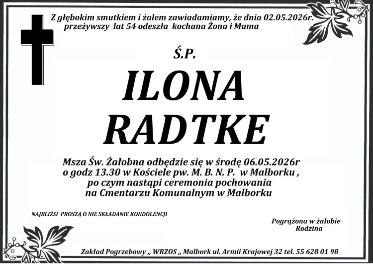 Zmarła Ilona Radtke. Miała 54 lata.