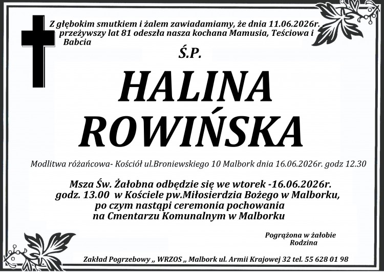 Zmarła Halina Rowińska. Miała 81 lat.