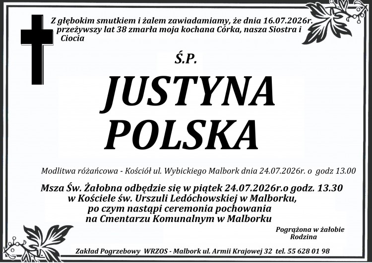 Zmarła Justyna Polska. Miała 38 lat.