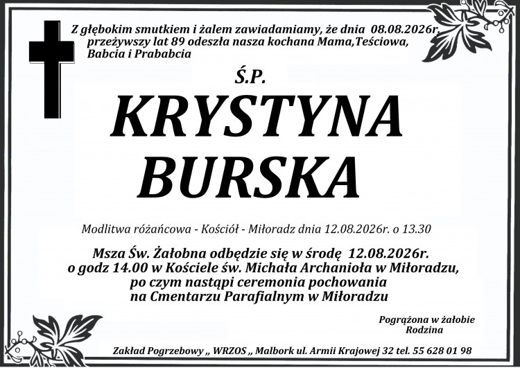 Zmarła Krystyna Burska. Miała 89 lat.