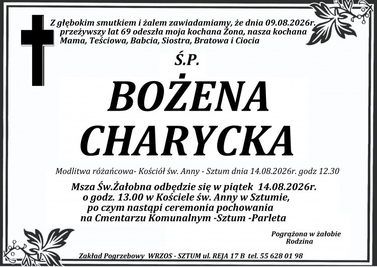 Zmarła Bożena Charycka. Miała 69 lat.