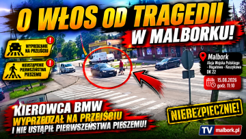 O włos od tragedii w Malborku. Kierowca BMW wyprzedzał na przejściu…