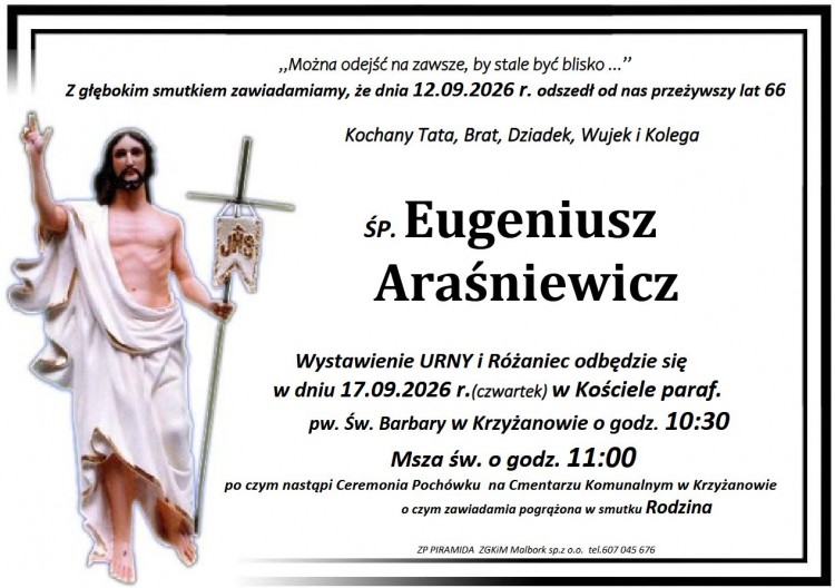 Zmarł Eugeniusz Araśniewicz. Miał 66 lat.