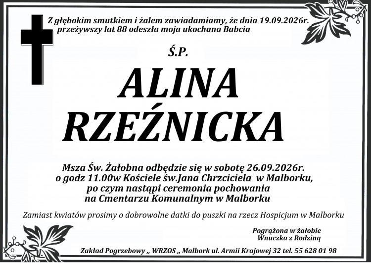 Zmarła Alina Rzeźnicka. Miała 88 lat