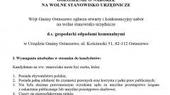 Wolne stanowisko urzędnicze d.s. gospodarki odpadami komunalnymi. Wójt Gminy Ostaszewo informuje - 20.10.2016