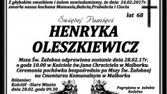 Zmarła Henryka Oleszkiewicz. Żyła 68 lat.