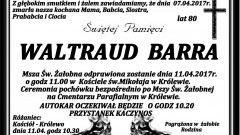 Zmarła Waltraud Barra. Żyła 80 lat.