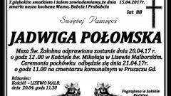 Zmarła Jadwiga Połomska. Żyła 88 lat.