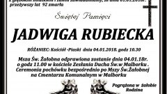 Zmarła Jadwiga Rubiecka. Żyła 92 lat.