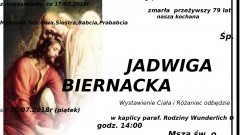 Zmarła Jadwiga Biernacka. Żyła 79 lat.