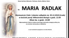 Zmarła Maria Radlak. Żyła 87 lat.